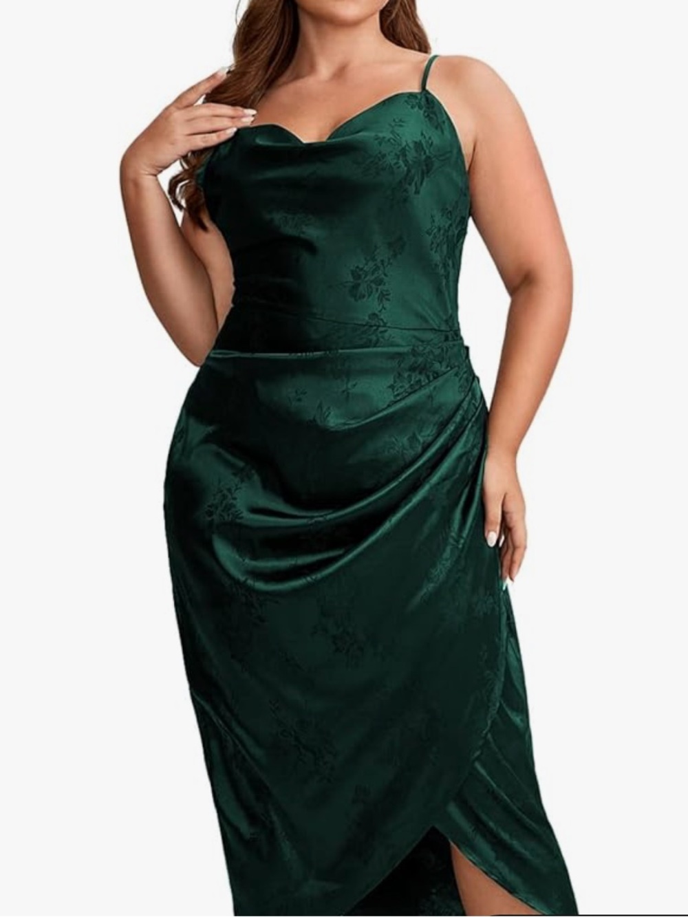 Emerald Green Satin Cowl Neck Midi Dress